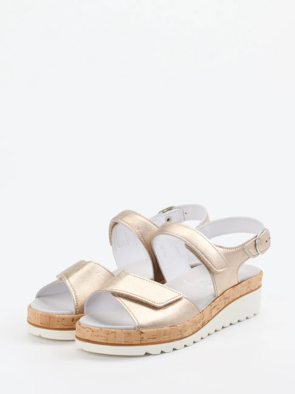 Semler – Komfortsandalen aus Metallicleder beige