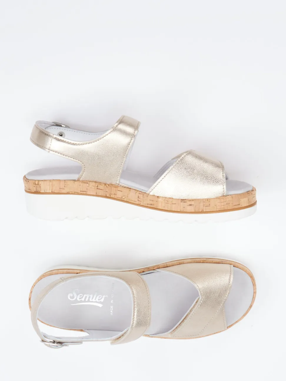 Semler – Komfortsandalen aus Metallicleder beige