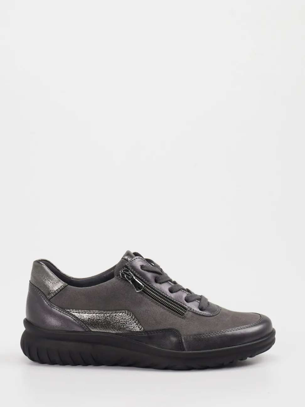 Semler – Komfort-Sneaker aus Leder grau metallic