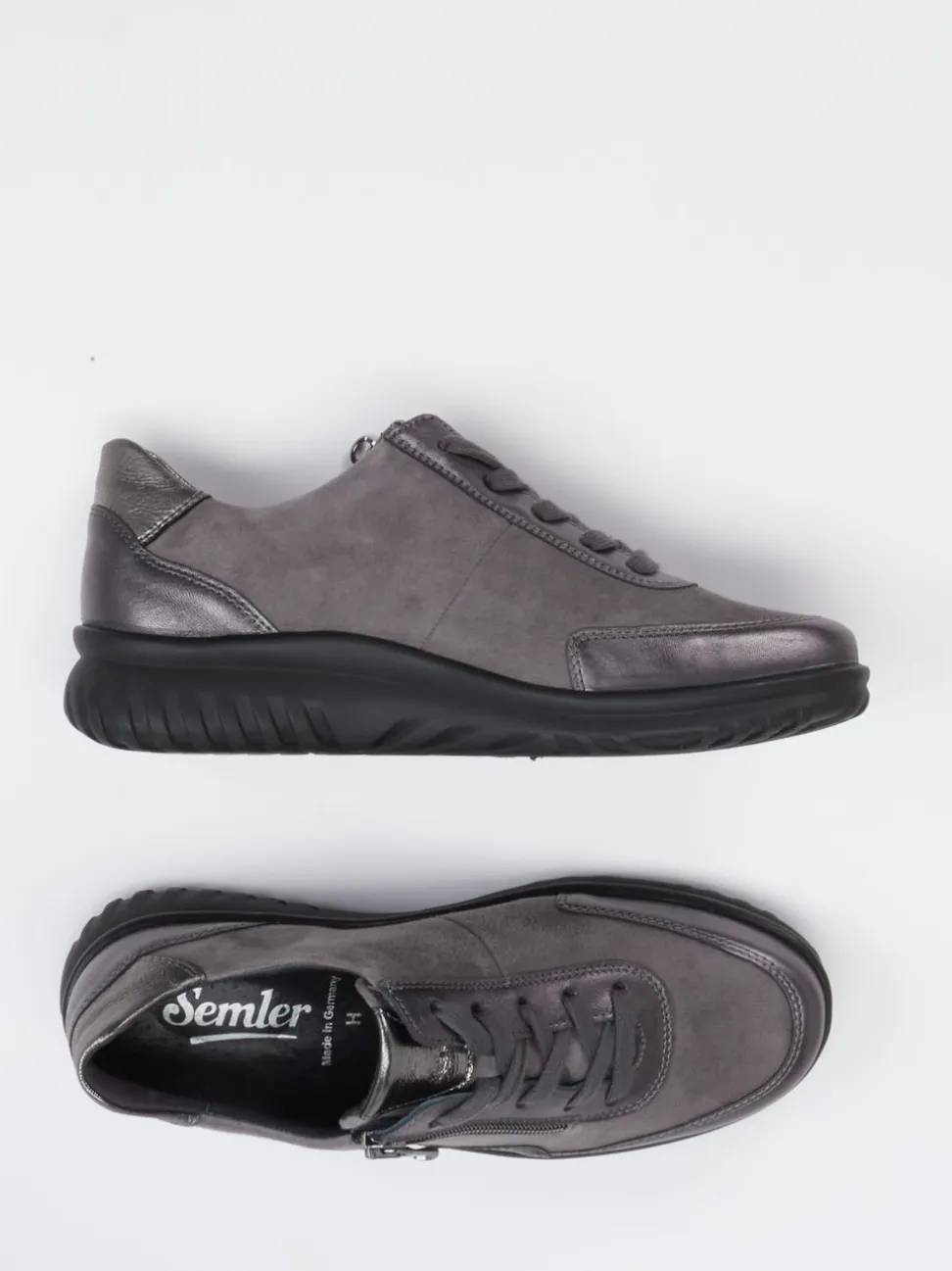 Semler – Komfort-Sneaker aus Leder grau metallic