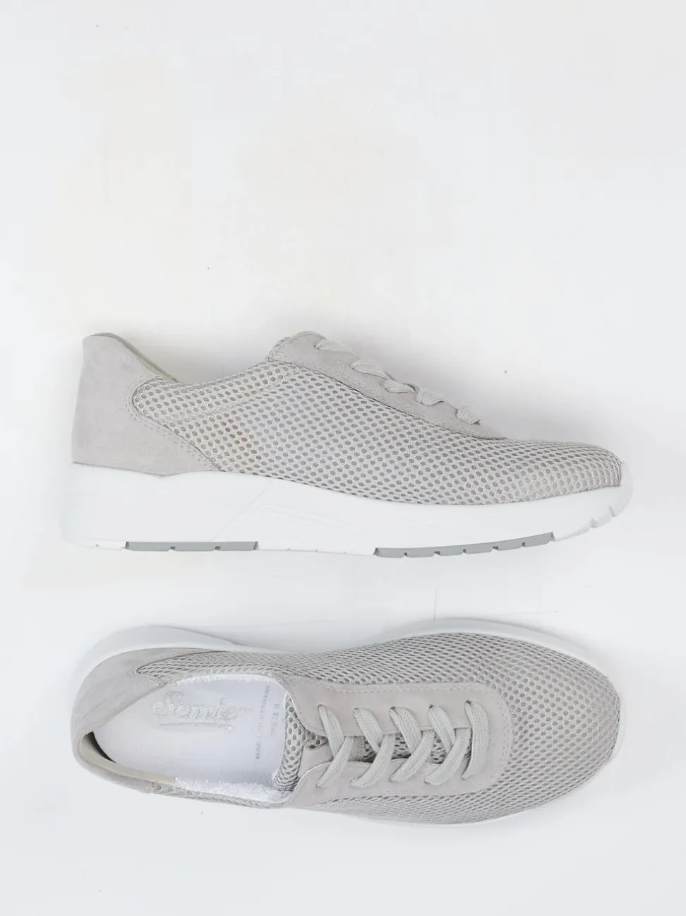 Semler – Komfort-Sneaker aus Mesh und Veloursleder Hellgrau