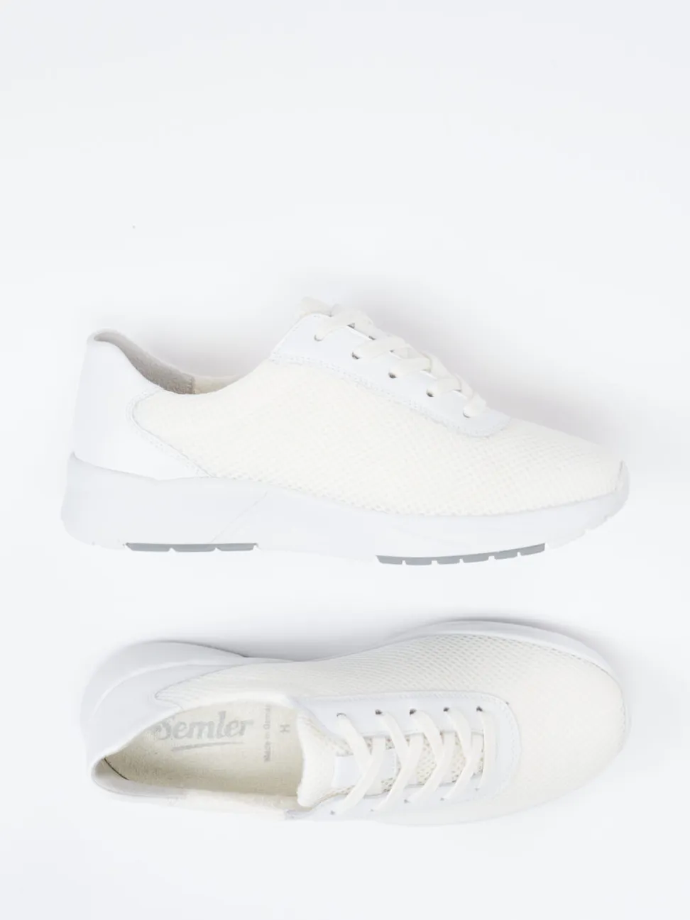 Semler – Komfort-Sneaker aus Mesh und Kalbleder Cremeweiß