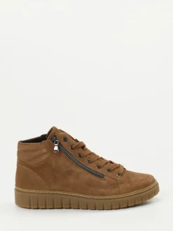 Semler – Schnürstiefelette aus Veloursleder cognacbraun