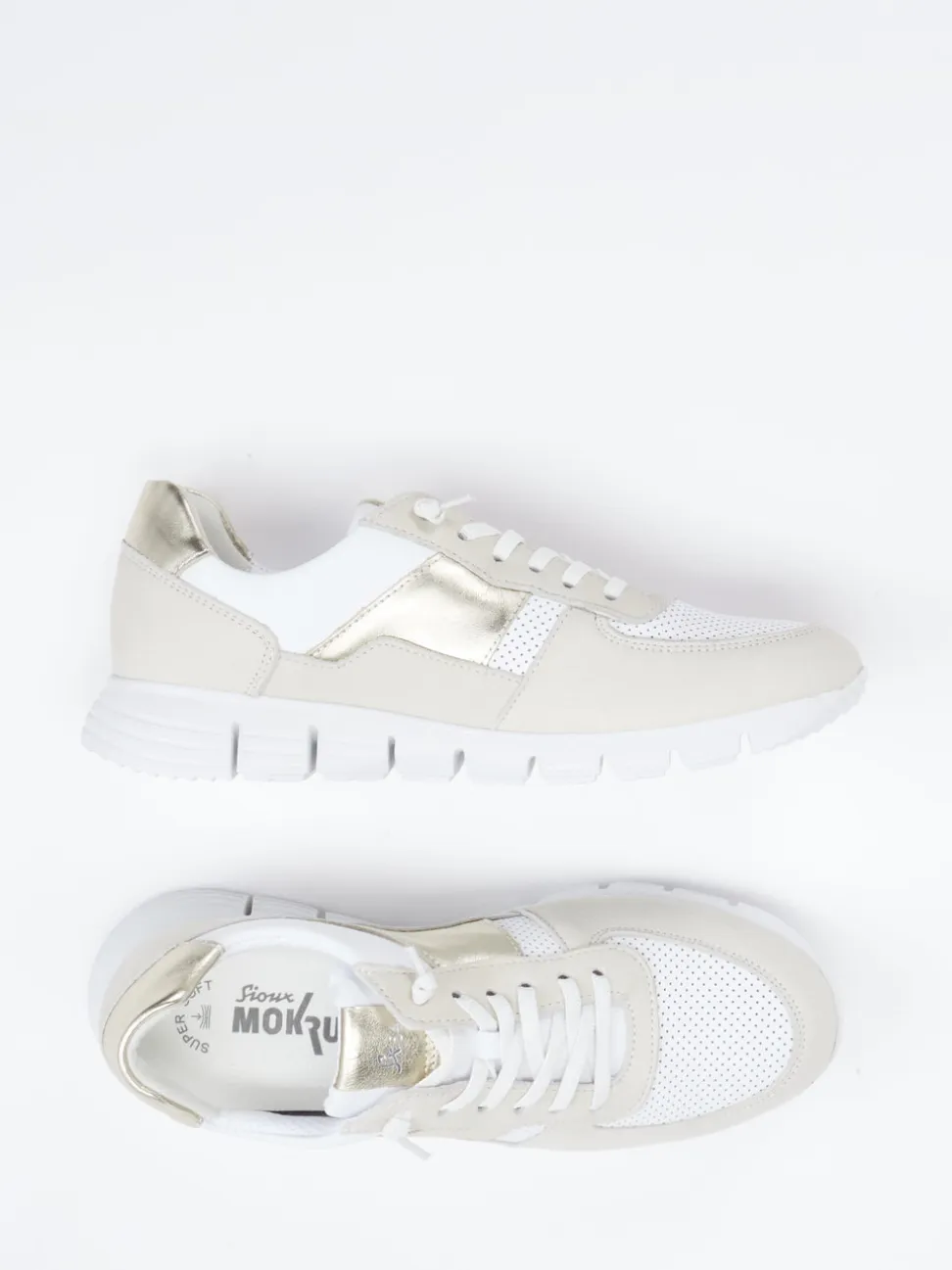 Sioux – Sneaker aus Kalbleder und Mesh weiß-beige