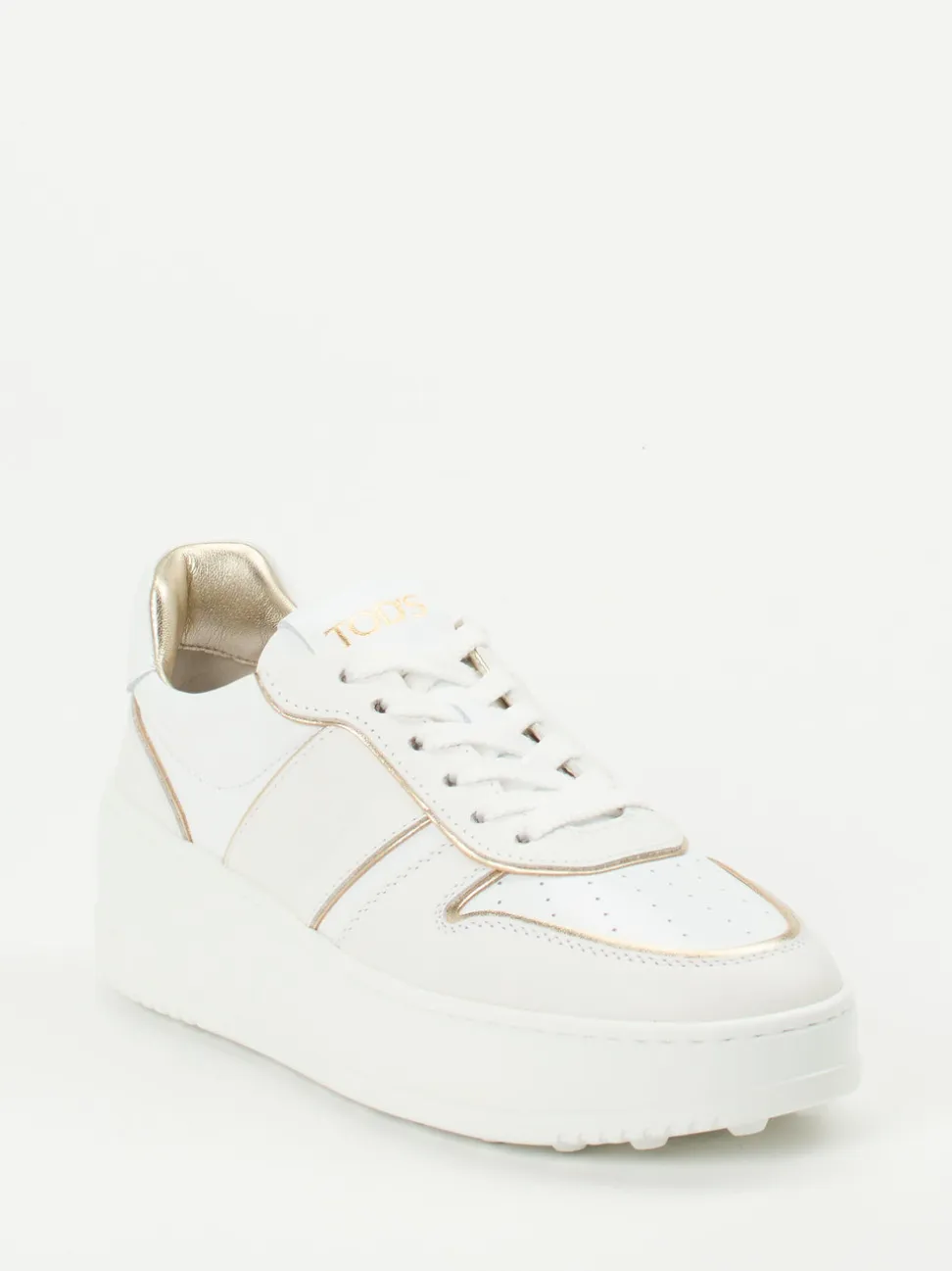 Tod's – Plateau-Sneaker aus Kalbleder Weiß-Gold