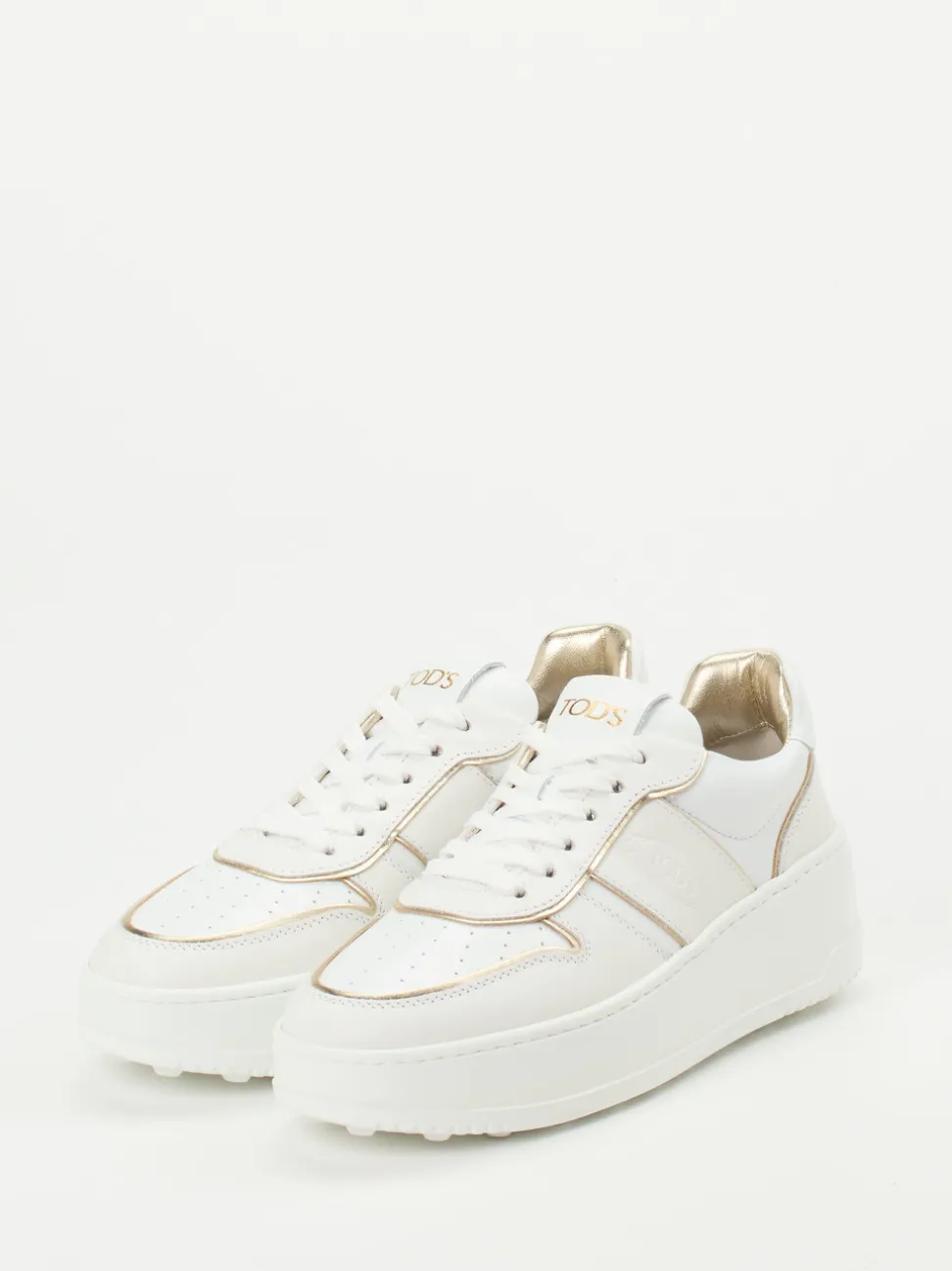 Tod's – Plateau-Sneaker aus Kalbleder Weiß-Gold