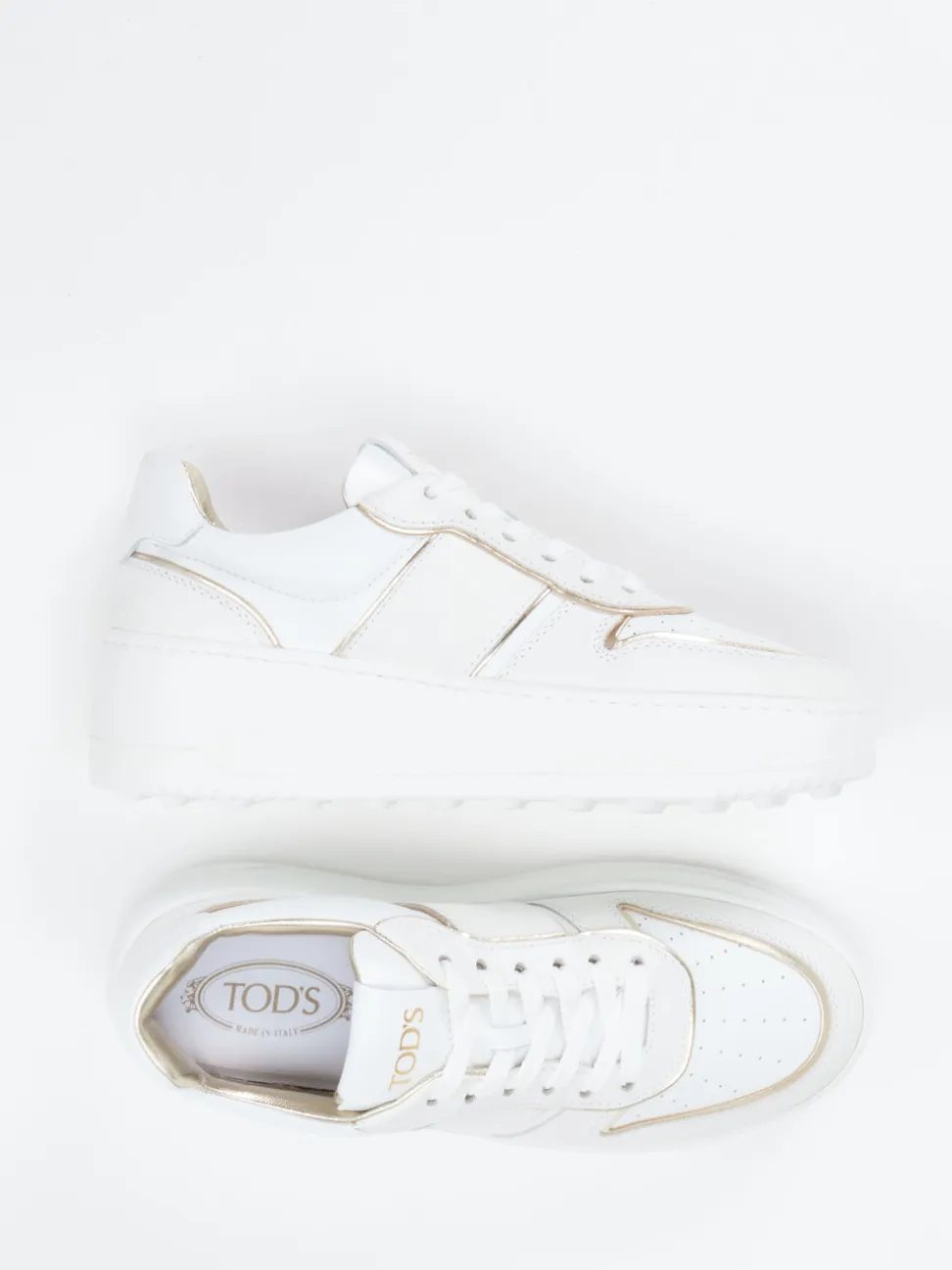 Tod's – Plateau-Sneaker aus Kalbleder Weiß-Gold