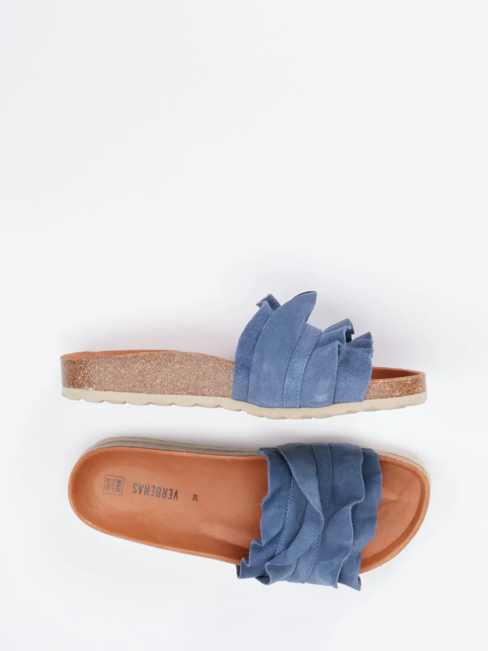 Verbenas – Pantoletten aus Veloursleder jeansblau