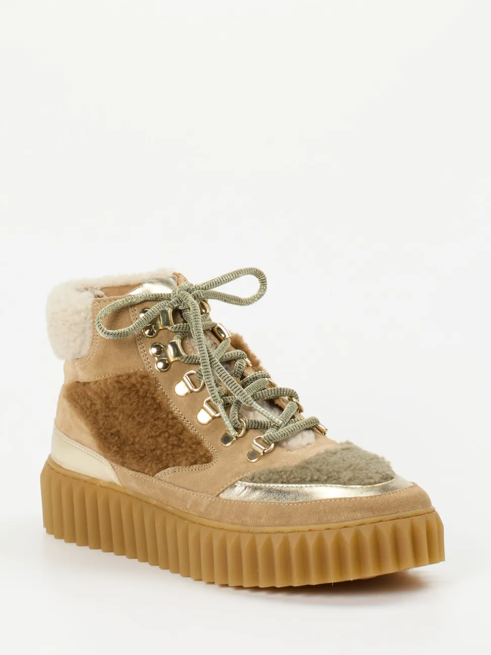 Voile Blanche – Schnürboots aus Veloursleder Beige