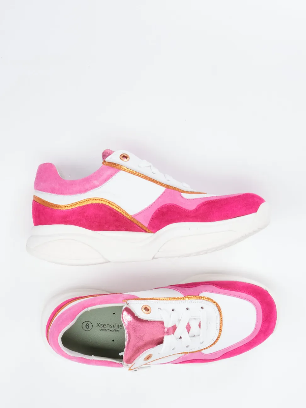Xsensible – Chunky Sneaker aus Velour/Leder in Pink